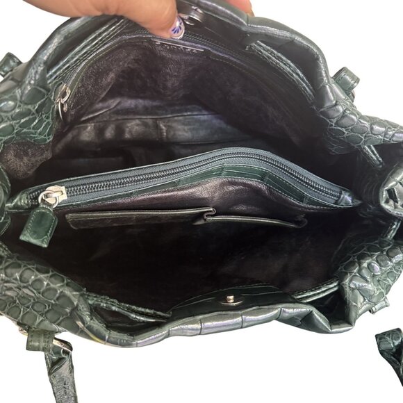 Suarez New York Women's Green Embossed Crocodile Exotic Leather Double Straps - Picture 9 of 13